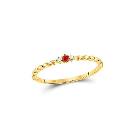 Diamond Princess 10kt Yellow Gold Womens Round Ruby Diamond Stackable Band Ring .03 Cttw