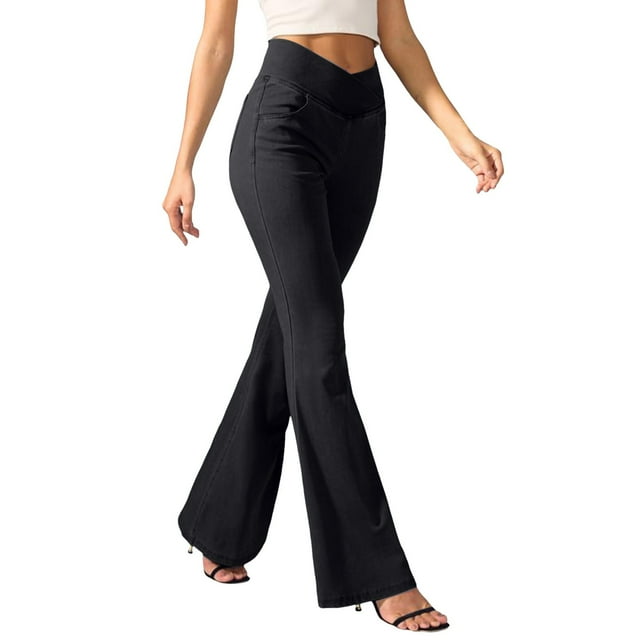 Leggings acampanados de cintura alta para mujer: pantalones elásticos de yoga con bolsillos y efecto reafirmante