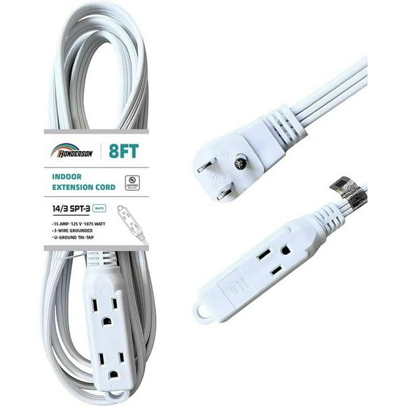 shiyou-3-Outlets Flat Plug Extension Cord Outlet Extender, UL Listed, Indoor Extension Cord 14 Gauge 8FT White 3 Prong Flat Extension Cord Multiple Outlets, 14/3 SPT-3 15A Flat Plug Power Strip