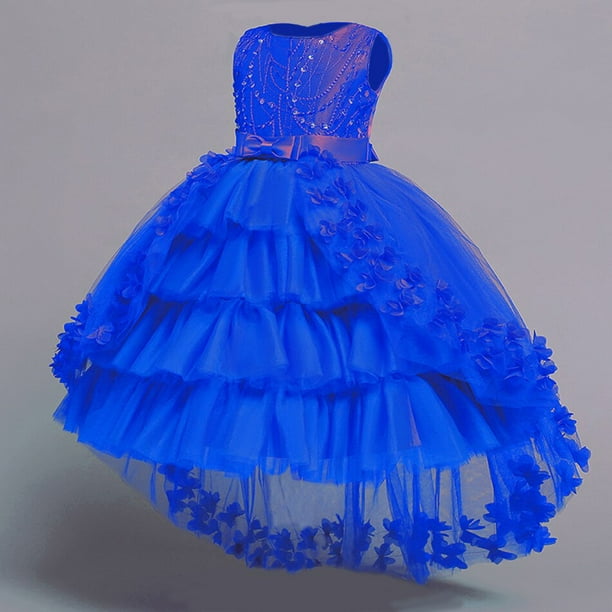 Vestidos infantiles para niñas, vestido de fiesta de flores de encaje, fiesta de bodas de cumpleaños, banquete de princesa, vestido de verano sin mangas para niños 7-8T (etiqueta 140) Gao Jinjia LED