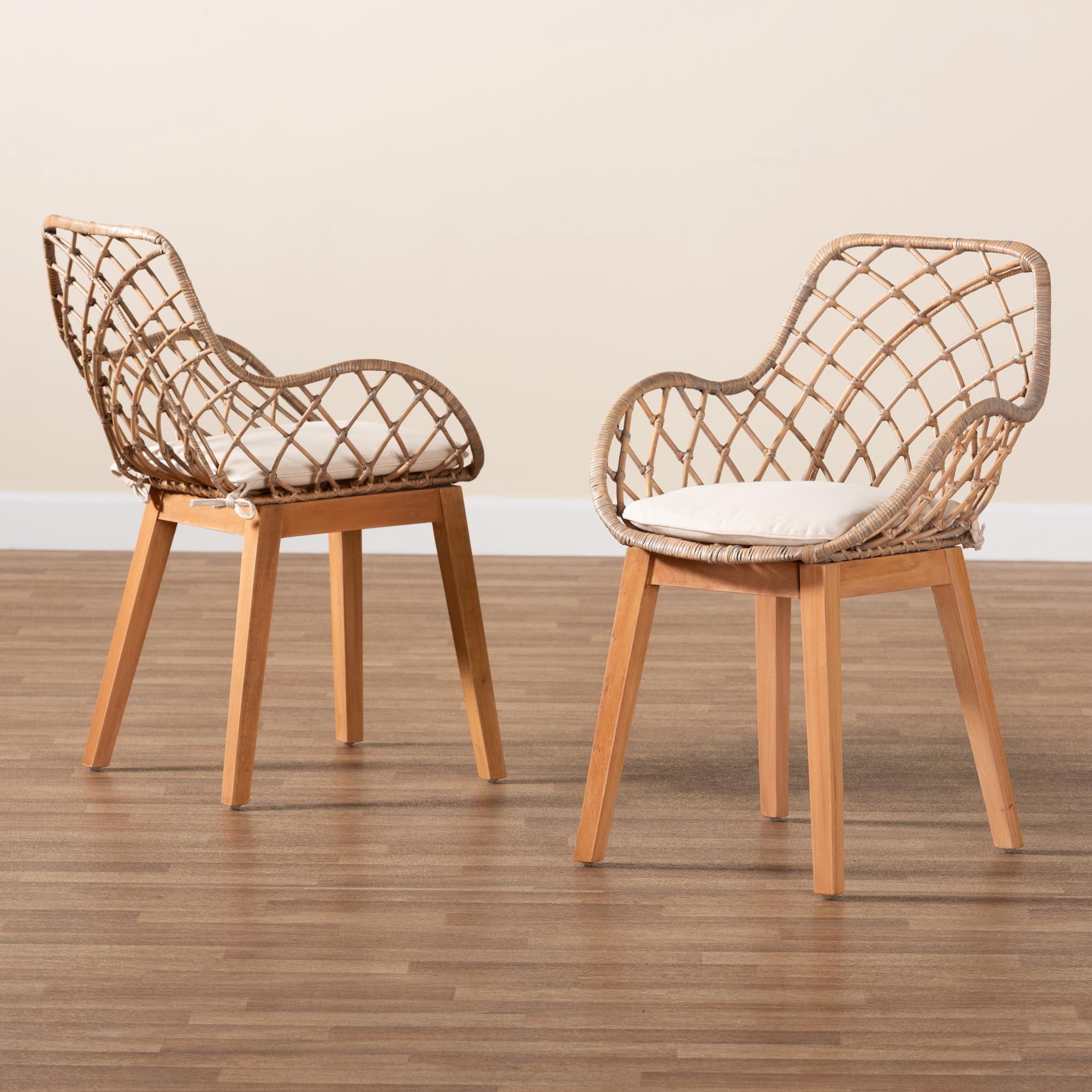 bali & pari Ballerina Rattan BOHO Dining Chairs, Set of 2, Greywash
