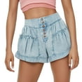 thumbnail image 3 of Jean Shorts Womens 2026 Summer High Waist Cute Ruffle Hem Wide Leg Flared Denim Shorts with Pockets, 3 of 7