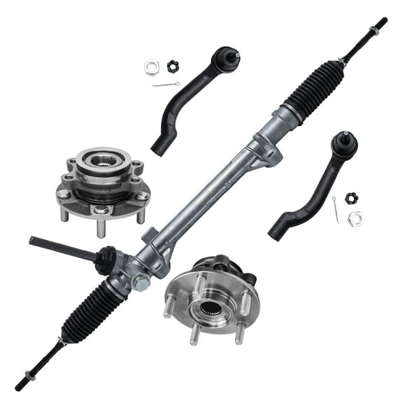 Detroit Axle - Complete Power Steering Rack and Pinion Assembly   2 Outer Tie Rods and 2 Front Wheel Hub Bearing Assemblies for 2008 2009 2010 2011 2012 2013 Nissan Rogue
