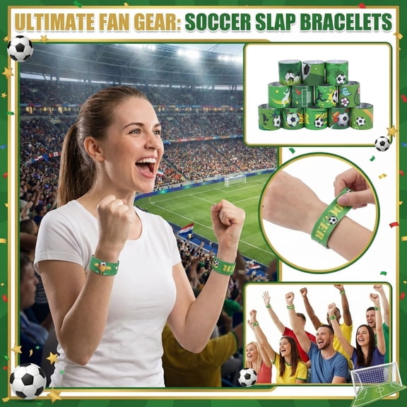12 Pieces Soccer Snap Bracelets Wristbands Sport Slap Bracelets for Soccer Party Favors Classroom Prizes Birthday Gifts, Soccer Theme