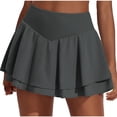 thumbnail image 3 of lcziwo Tennis Skirt for Women Double Ruffle Pleated Golf Skort Casual High Waisted Tummy Control Yoga Athletic Skirts Gifts for Mom Del Dia Gray L, 3 of 7