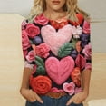 thumbnail image 1 of Qertyioot Chemise Ample à Manches 3/4 pour Femmes T-shirts Imprimés Mode Saint-Valentin Col Rond Hauts Décontractés, 1 of 5