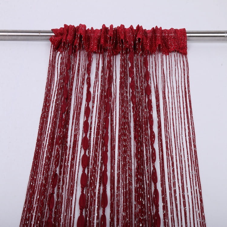Rod‑Pocket Purple Beaded Glitter String Curtain, Decorative Fringe Room Divider Curtain-Champagne39"W x 78"L