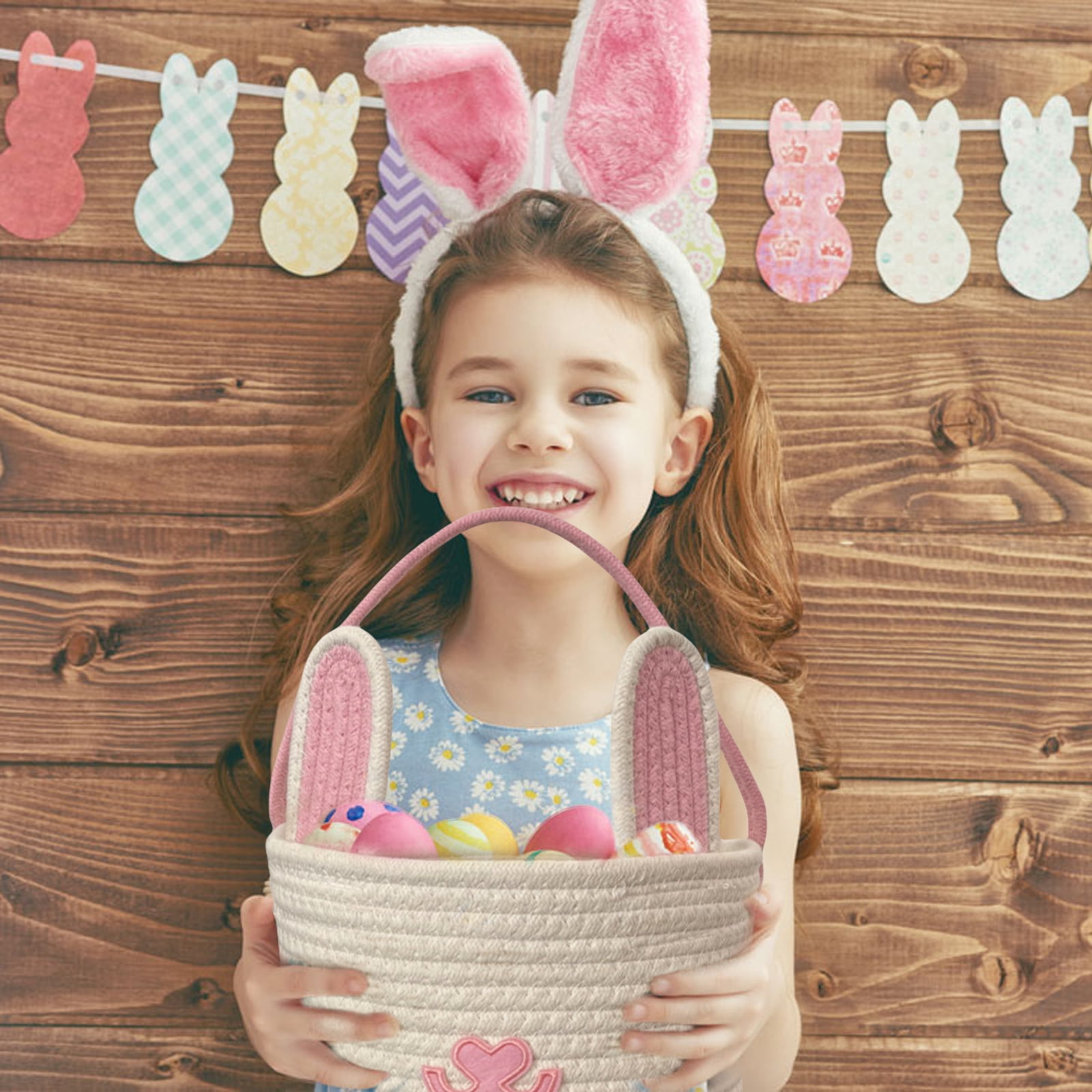Sturdy Handwoven Materials Easters Rabbits Eggs Basket Convenient for Kids and Teachers During Festival Special Event