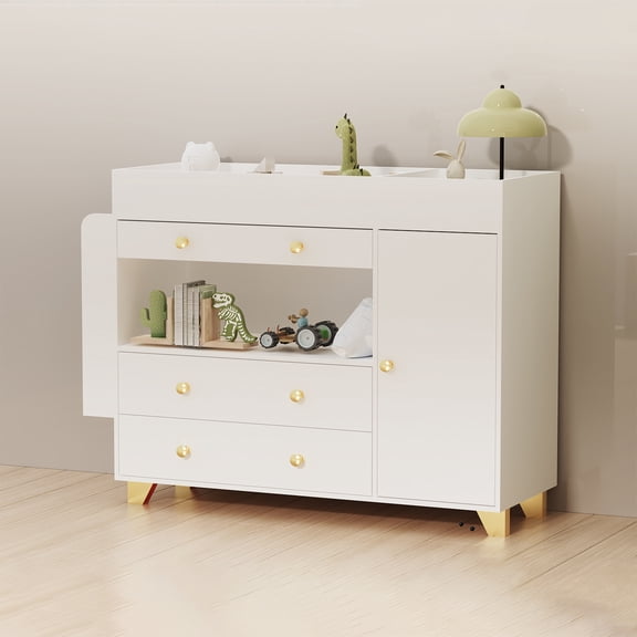 Spaco 3 Drawers Dresser with Wide Table Top, 47" Modern Changing Table for Living Room, Entryway, White