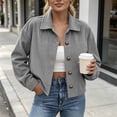 thumbnail image 3 of MLCDZ Womens Corduroy Jacket Cropped Fall Long Sleeve Button Down Turn collared Coat Casual Lightweight Solid Color Bomber Outerwear with Pockets, 3 of 9