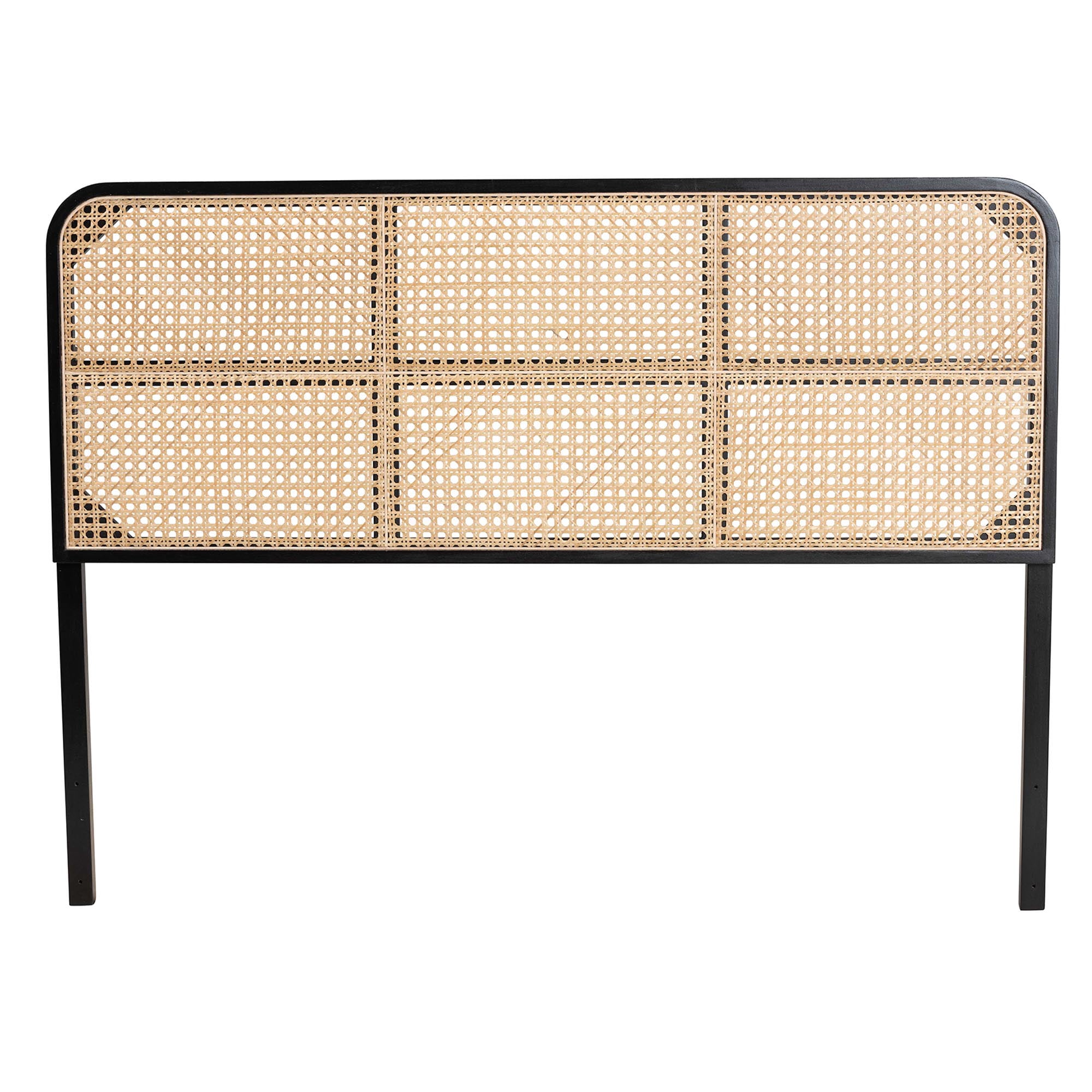 bali & pari Lainer Bayur Wood and Natural Bamboo BOHO Headboard, Queen Size, Black