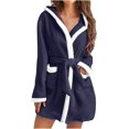 thumbnail image 4 of Robes for Women Bathrobe Hooded Fuzzy Short Robe with Belt and Pockets Long Sleeve Fluffy Robe Fuzzy Cute Warm Robe, 4 of 5