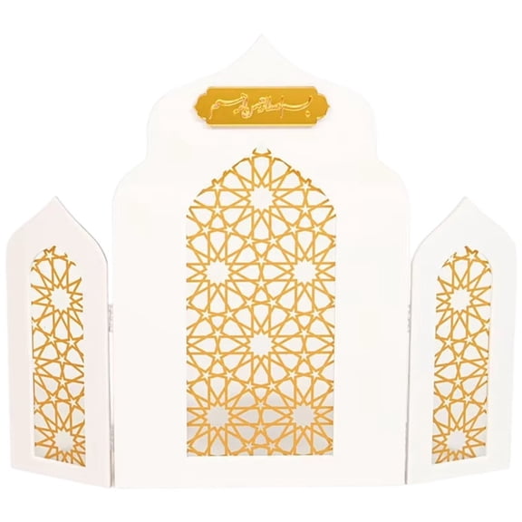 Jiibva Islamic Ramadan Table Decor Foldable Openwork Screen Acrylic Ornaments for Eid Mubarak Muslim Festival Home Desktop Decor