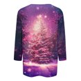thumbnail image 4 of Womens Christmas Tops 3/4 Length Sleeve Crew Neck Xmas Tree Printed Graphic Tee Shirts Holiday Casual T-shirt (M, Purple), 4 of 5
