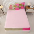 thumbnail image 4 of Castle Fairy Abstract Geometric Plaid Zipper Twin Comforter Sets with Fitted Sheet and 2 Pillowcases,Mid Century Embossed Square Zipper Bedding Set,Hot Pink Ivory,Reversible, 4 of 7