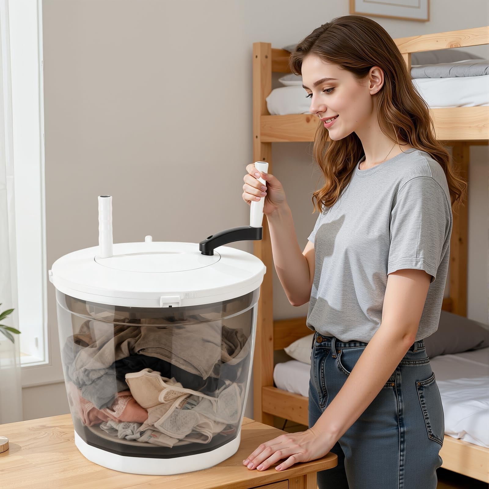2 in 1 Portable Manual Washing Machine,No Electricity Needed, Suction Cup Base,4.4lbs Wash Capacity,Portable Washer & Spin Dryer for Camping, Dorm, Travel
