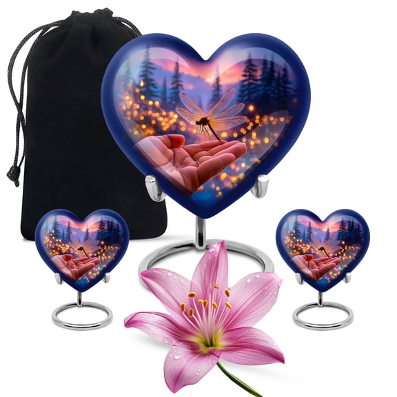 Yatskia Glowing Dragonfly Small Cremation Urn for Adult Ashes Male and Female, Decorative Large Memorial Urns for Human Ashes Adult, (Heart 8 Inch and 3 Inch)