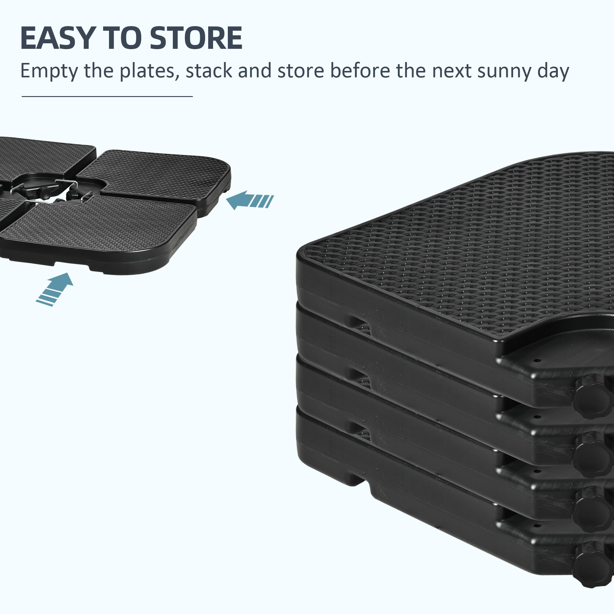 Outsunny 4-Piece 175lb Cantilever Patio Umbrella Base Weights for Offset Hanging Umbrella, Fasteners, HDPE Water or Sand Filled Weights, Black