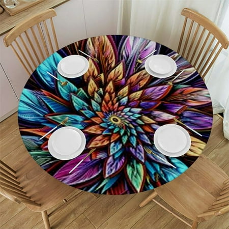 

HAOXIT Fitted Round Tablecloth multicolored Table cover Elastic Edged Table Cloth Fits Round Tables 38-42