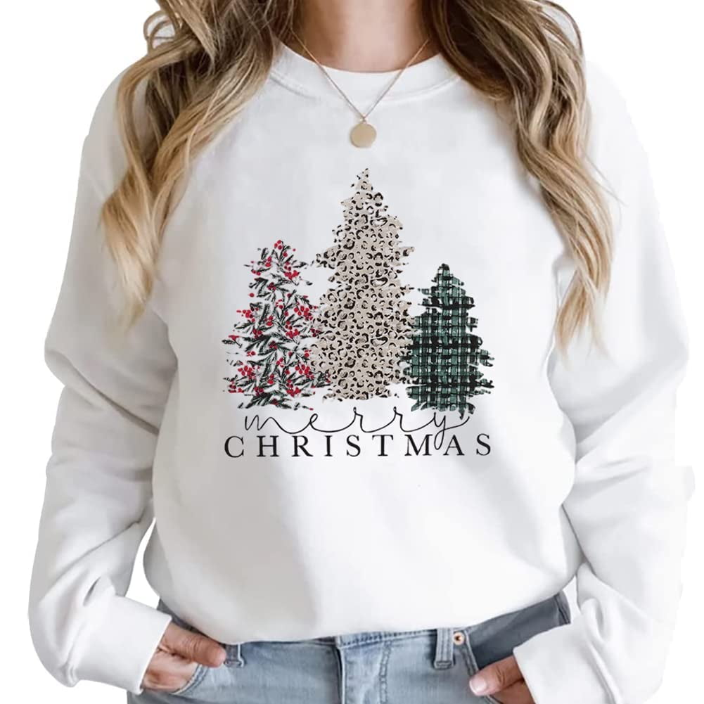 Merry Christmas Sweatshirt for Women Long Sleeve Tree Pullover Graphic Lightweight Xmas Top - image 2