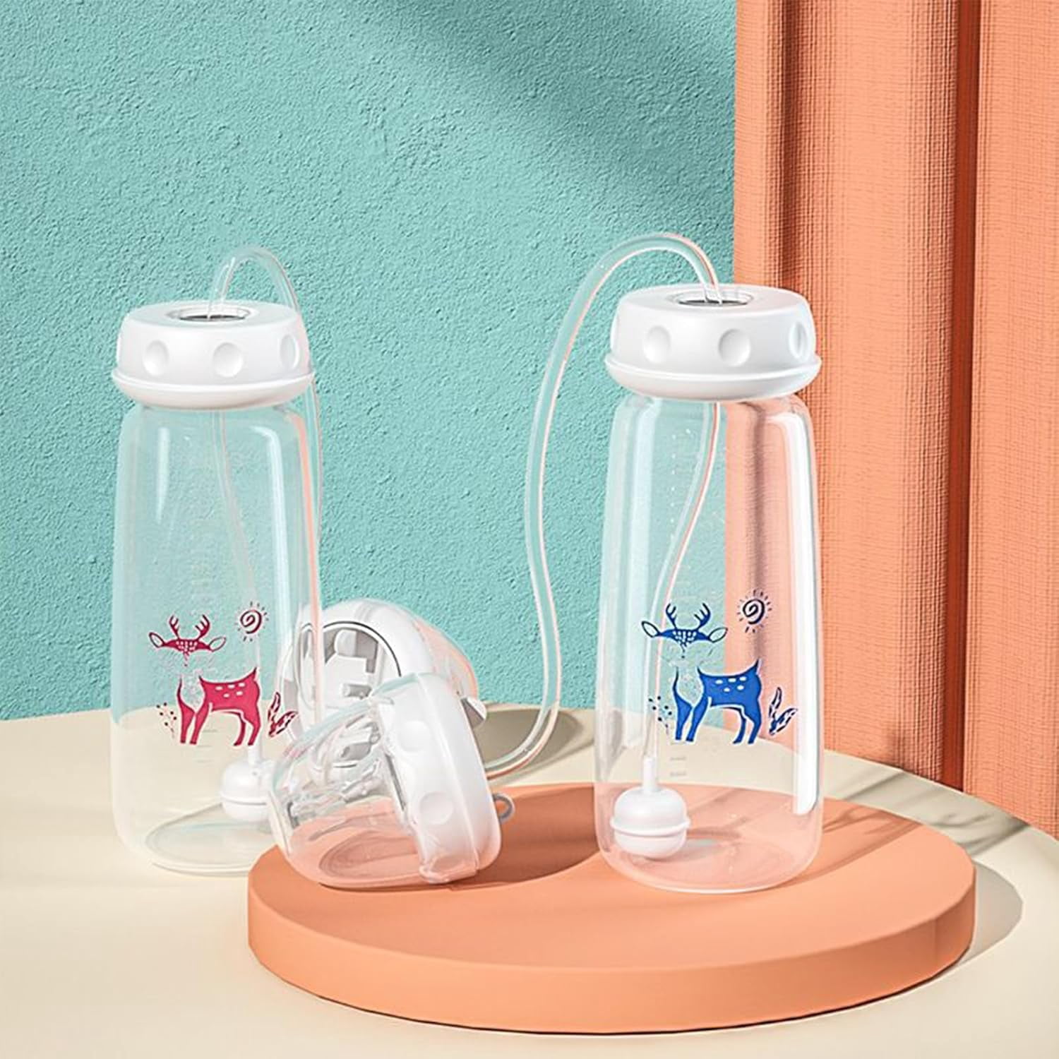 2-Pack Anti-Colic Baby Feeding Bottle, 8oz Silicone Milk Feeder with Nipple Straw, Adjustable Fast Flow Hands Training Cup for Infants, Blue (2 Count)