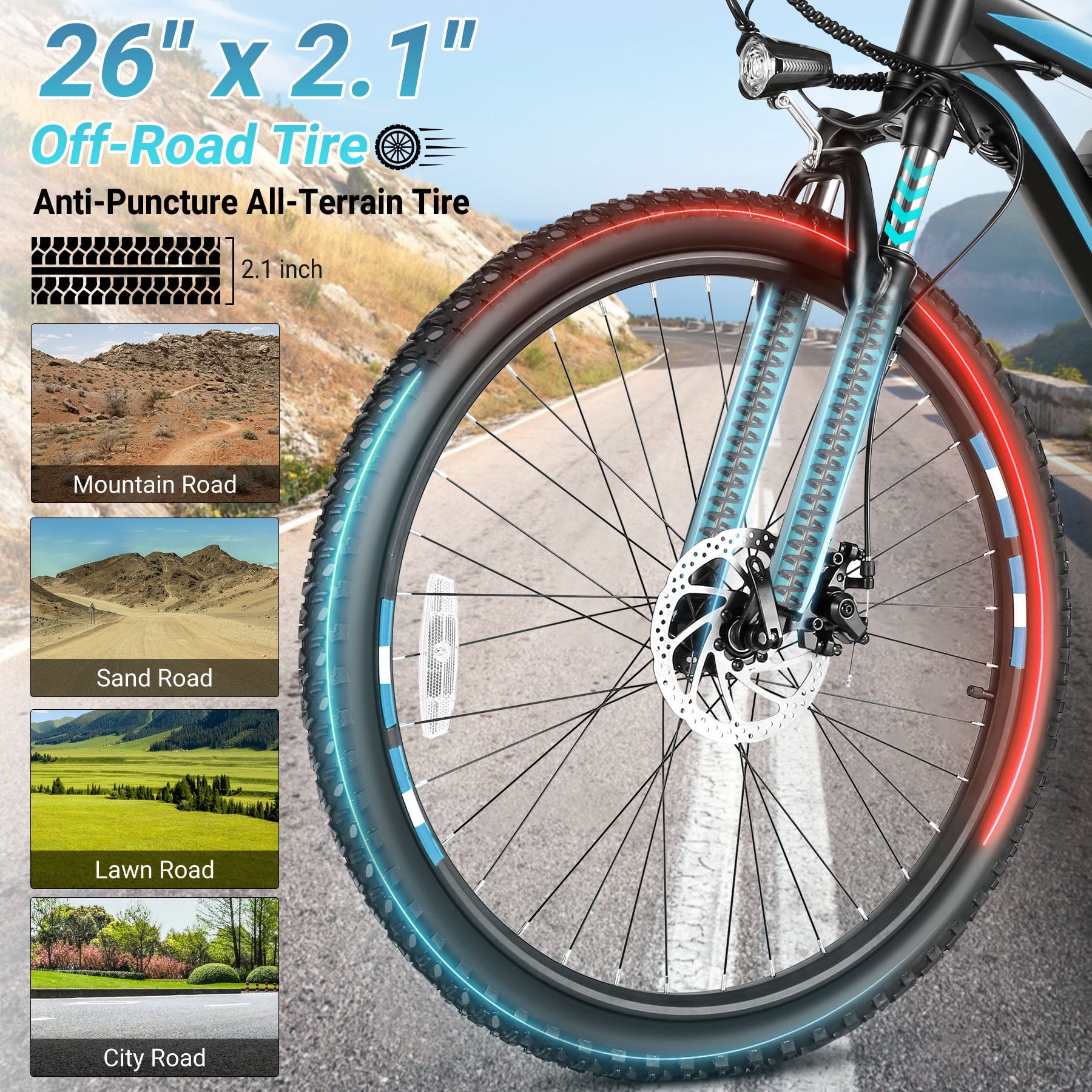 Gocio UL2849 Certified 26" Electric Bike for Adults, 750W Peak Motor, 48V 7.8Ah Battery, 20MPH Max Speed, Off-Road Mountain E-bike