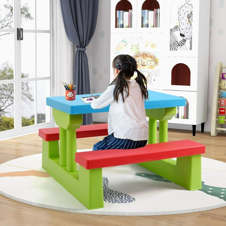Kids Picnic Table Toddler Picnic Table with Removable Foldable Umbrella Plastic Children Patio Furniture for Garden Backyard Kids Outdoor Table Red Blue Green Walmart