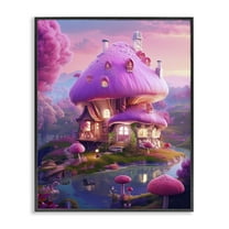Stupell Industries Forest Mushroom Cottage Town & City Painting Black Framed Art Print Wall Art, 24 x 30