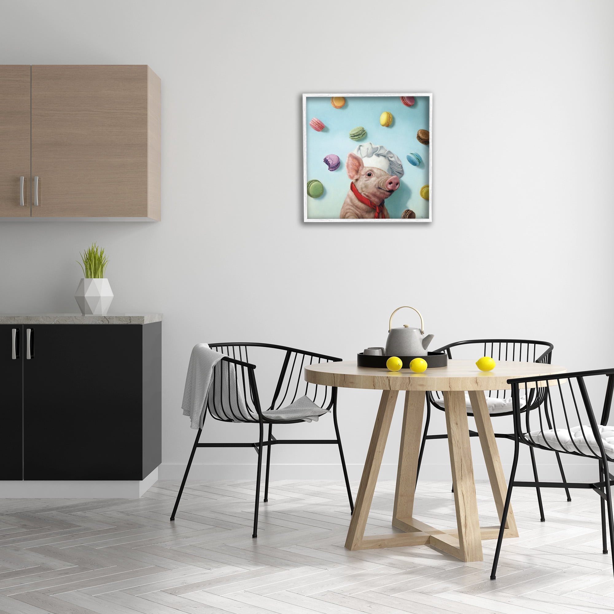 Stupell Industries Pig Chef with Playful Macarons Animals & Insects Painting White Framed Art Print Wall Art, 24 x 24