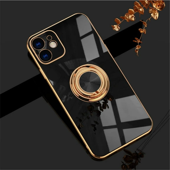 Electroplated Magnetic Ring Holder Case, 360 Degree with Rotation Metal Finger Ring Holder Magnet Car Holder Soft Silicone Shockproof Cover for iPhone 12 Mini 5.4 inch - Black