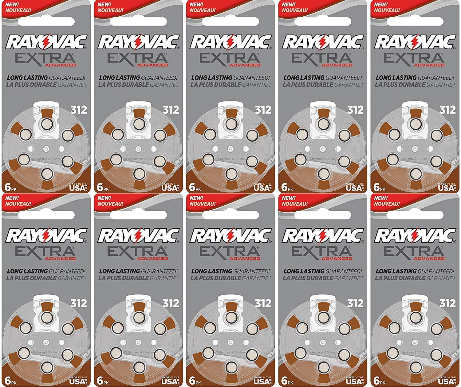 Rayovac Extra Advanced, size 312 Hearing Aid Battery Pack of 60 Total
