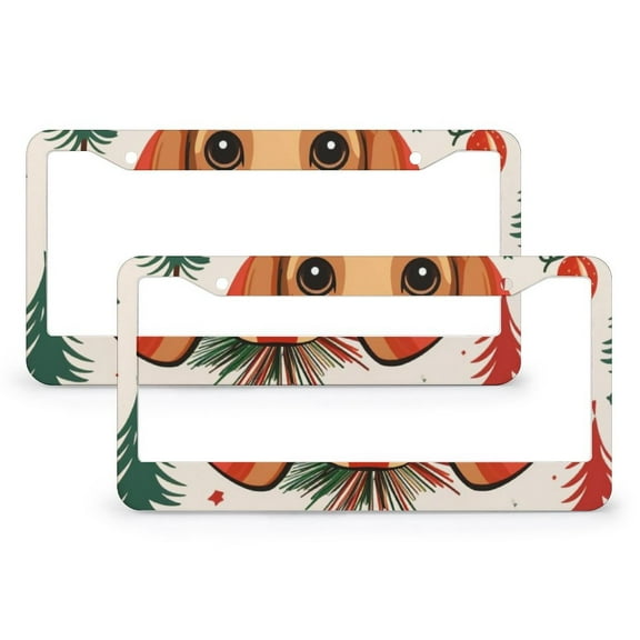 License Plate Cover Dachshund Dog Christmas License Plate Frame License Plate Shield Frame 2 Pieces Red Santa Hat Dog Style Aluminum License Plate Frame for Women Men Auto Decoration Hardware