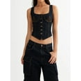 thumbnail image 4 of Raccmtaty Women's Denim Tank Tops Slim Square Neck Sleeveless Backless Button Down Vest for Party Club, 4 of 8
