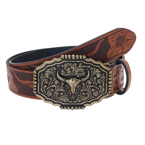 YIGSECU Western Theme Antique PU Belt For Youth And Adjustable Waist Accessory