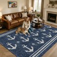 thumbnail image 2 of Area Rugs 5'x7', Navy Blue Anchor Carpet Runner Indoor Outdoor Rugs Home Decor Aesthetic, Nautical Summer Beach Coastal Non Slip Mats Washable Accent Rug for Living Room Bedroom, 2 of 8
