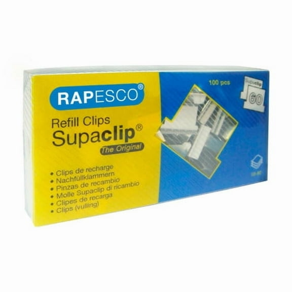 Rapesco Supaclip #60 Refill Clips - Stainless Steel, Pack of 100 (CP10060S)