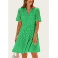 thumbnail image 4 of PRETTYGARDEN Women's Short Sleeve Mini Dress Summer V Neck Hollow Out Eyelet Ruffle A Line Swing Short Dresses, 4 of 7