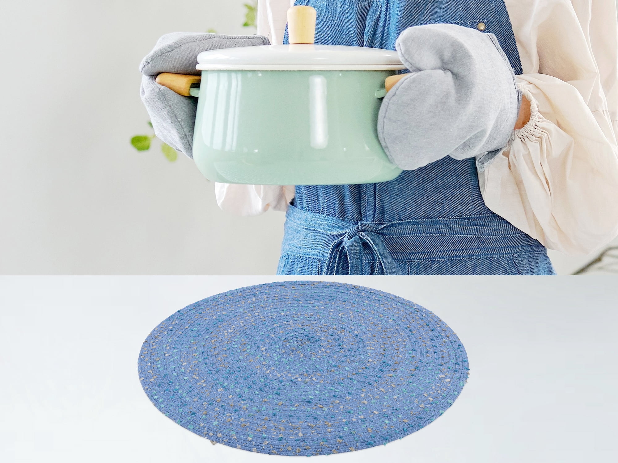 Unique Bargains Rustic Set of 6 Round Placemats for Dining Table Decor Blue