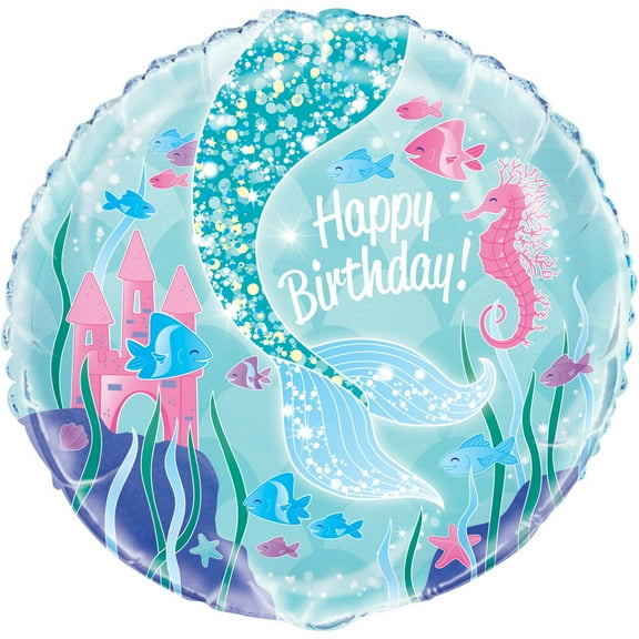 Unique Industries Foil Mermaid 18" Multi-color Happy Birthday Balloon
