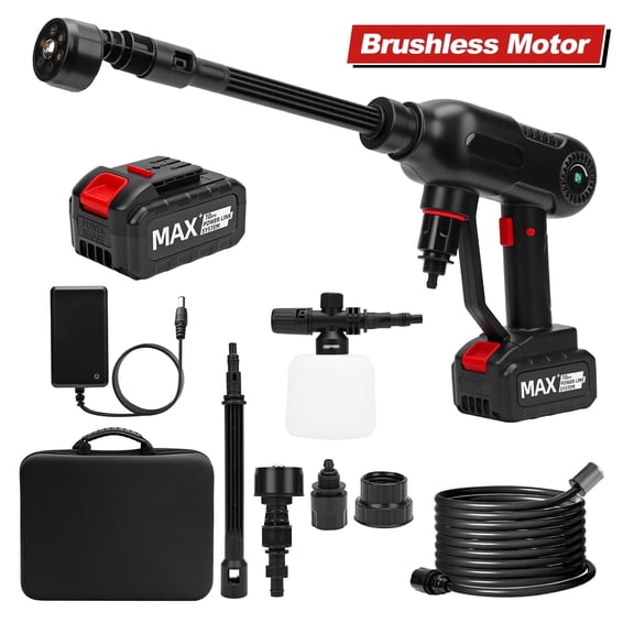 1000PSI Cordless Pressure Washer, Brushless Motor Power Washer with 6-in-1 Adjustable Nozzle, 3-Speed Adjustable LCD Screen for Cars, Yard, Floor, Patio Cleaning