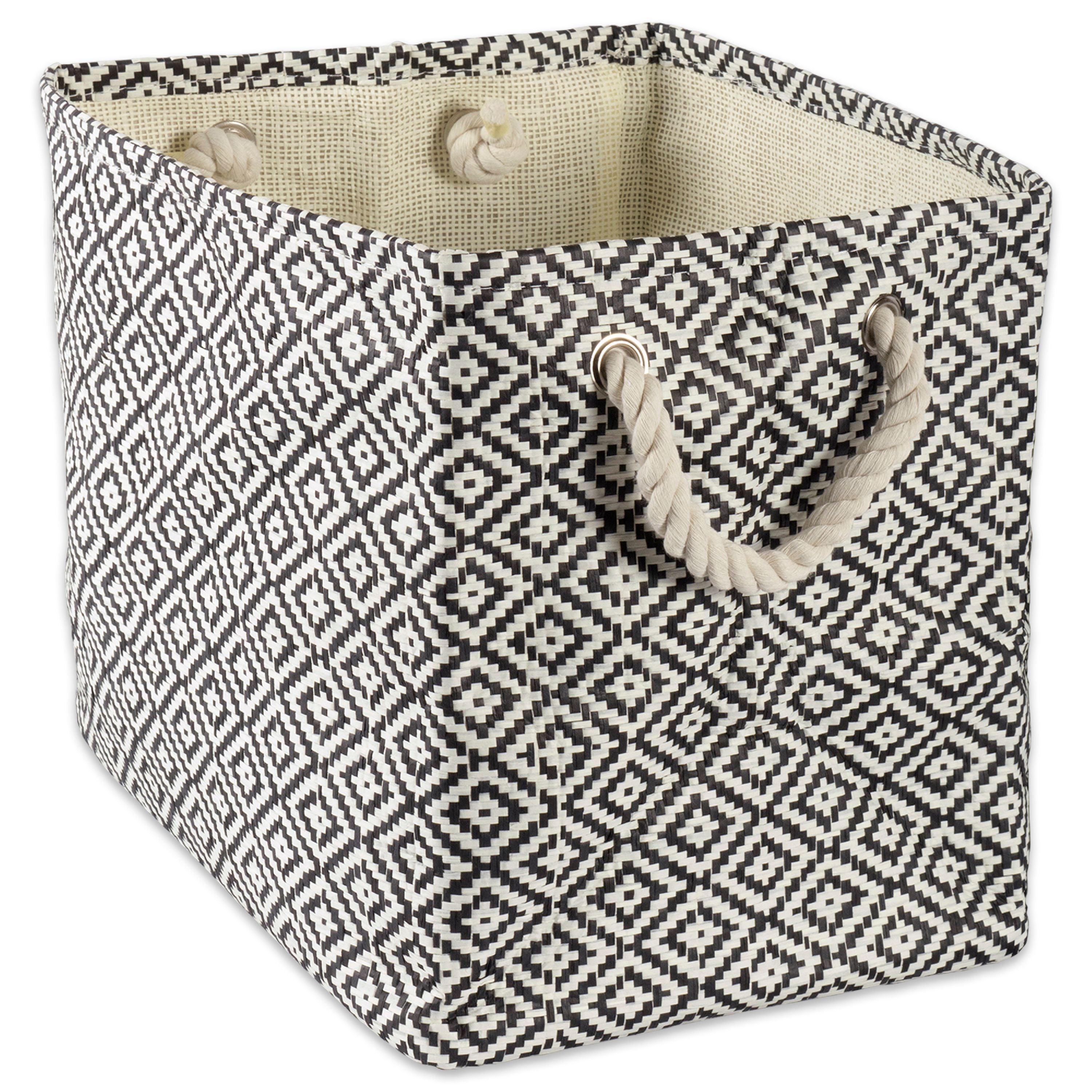 Design Imports Paper Bin Geo Diamond Black Rectangle Small, 11'x10'x9', 100% Natural Woven Paper, Black