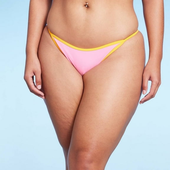 Women's Colorblock High Leg Cheeky Bikini Bottom ‚Light Pink/Orange XL