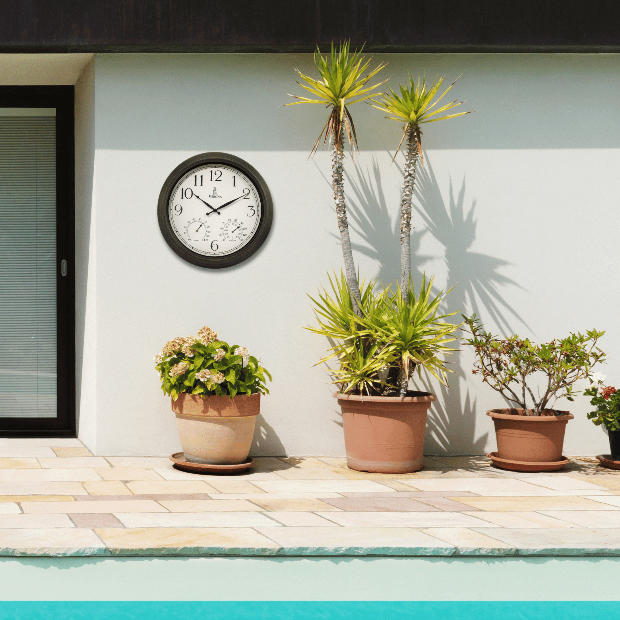 Outdoor Clock for Patio Large Waterproof with Thermometer - Black 18 inch Indoor Outdoor Clock with Temperature and Humidity for Wall - Weatherproof, Accurate & Easy to Read for Pool, Patio & Garden