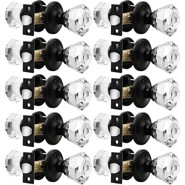 LLF 10 Pack Crystal Privacy Door Knobs, Clear Glass Knob with Faceted
