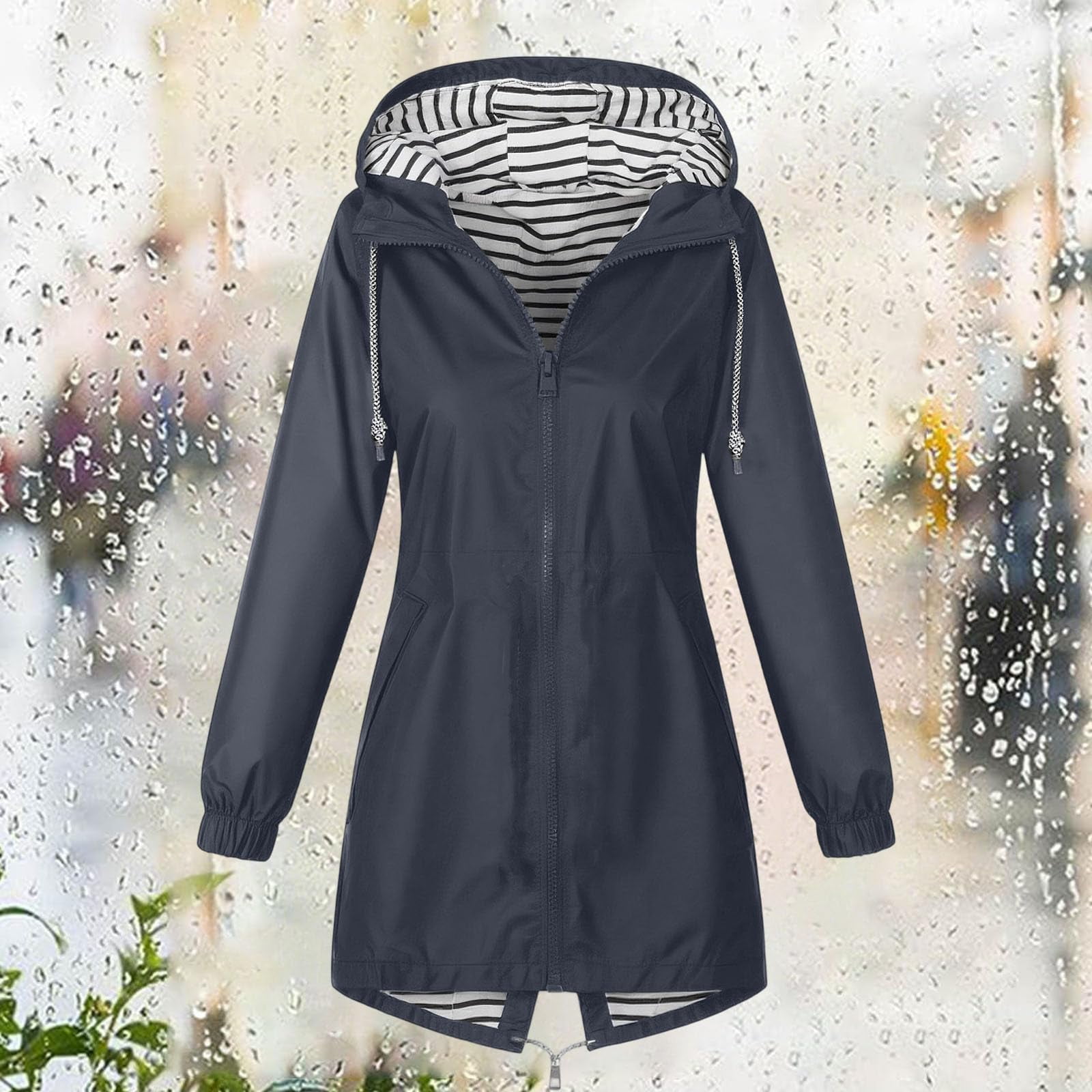 Rain Jackets for Women Waterproof Hooded Long Trench Coats Lined Windbreaker Travel Outdoor Jacket with Pockets