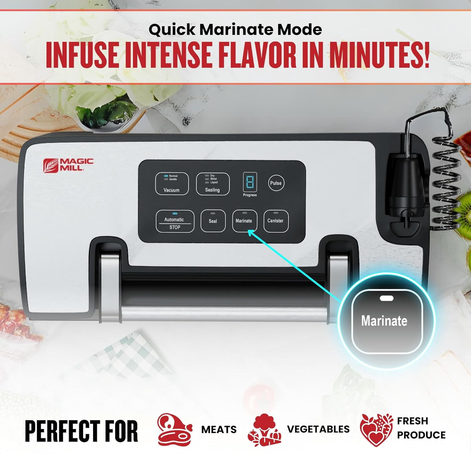 Magic Mill Premium Vacuum Sealer, Bag Sealer with Patent Liquid Sealing Technology, Easy Lock Handle, Multi-Mode Food Preservation Vacuum Sealer Machine