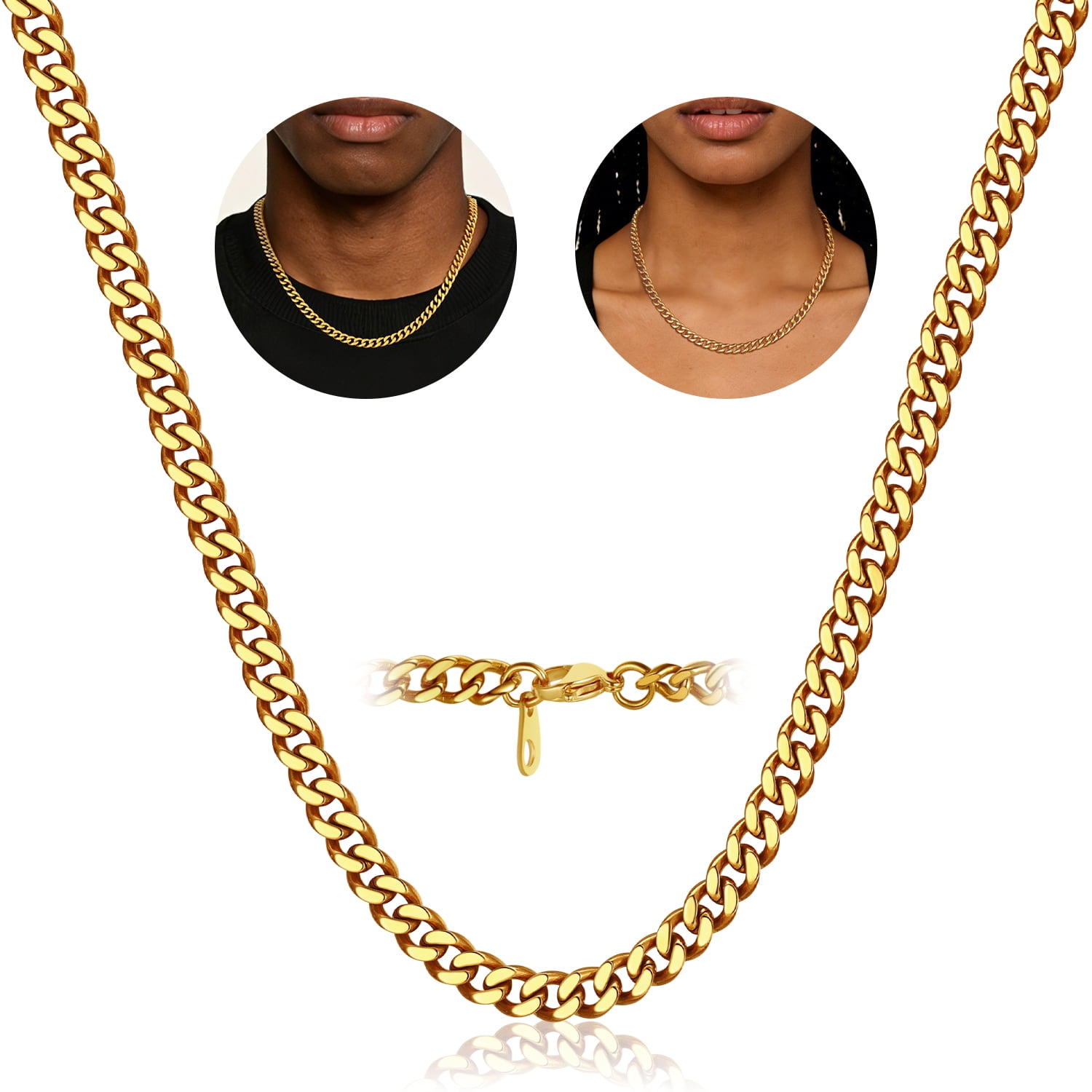 FindChic 14K Gold Plated Chain for Men Women Necklace Stainless Steel Hip Hop Cuban Link Graduation Fathers Day Jewelry Gifts Him Boyfriend Husband Adults Male Son Age Ideas, 7mm/18inch