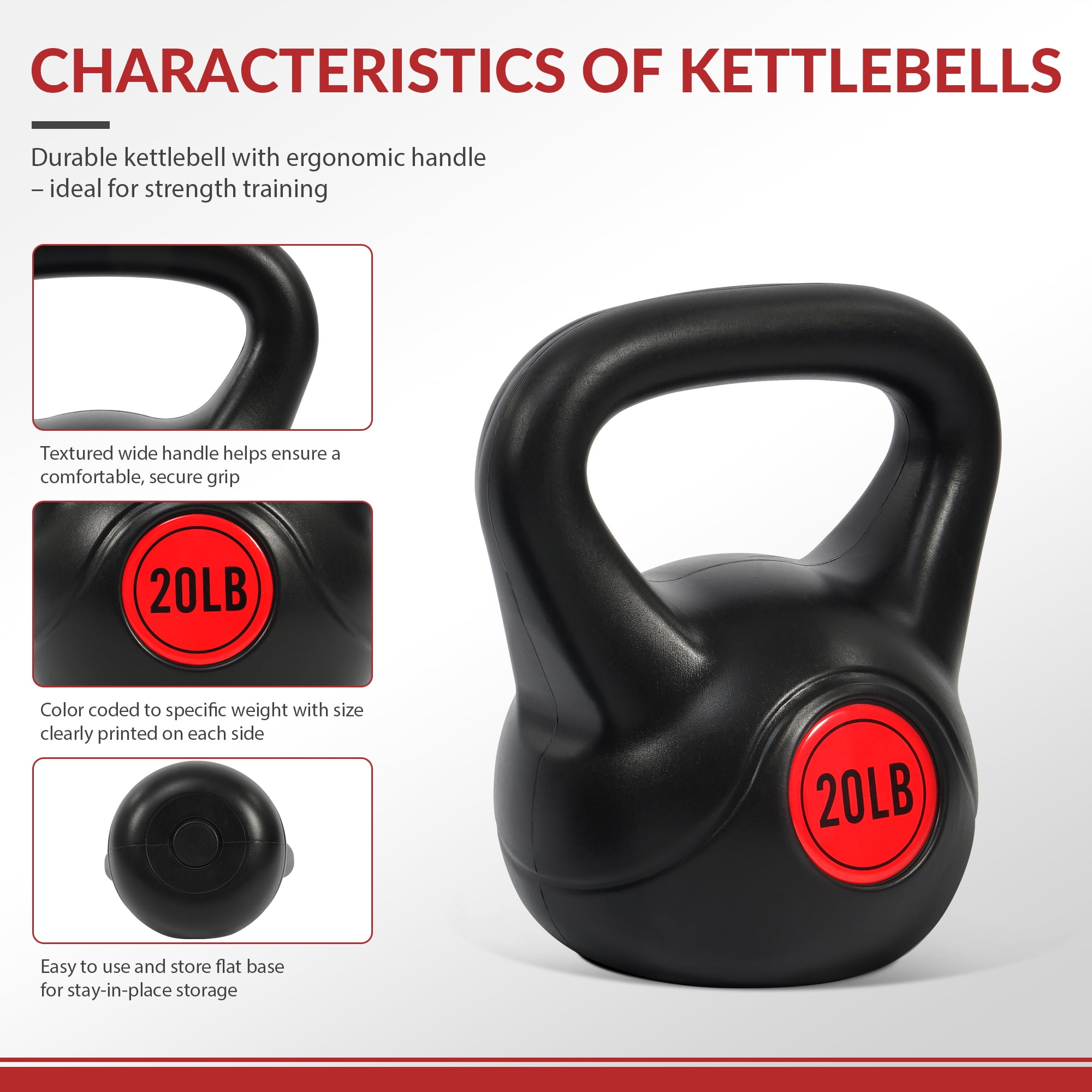 Signature Fitness Adjustable Sand-Filled Kettlebell Set, Black, Color-Coded Yellow/Green/Blue/Red Marks, Available in 30LB, 45LB, and 50LB Sets, Home Strength Training Equipment