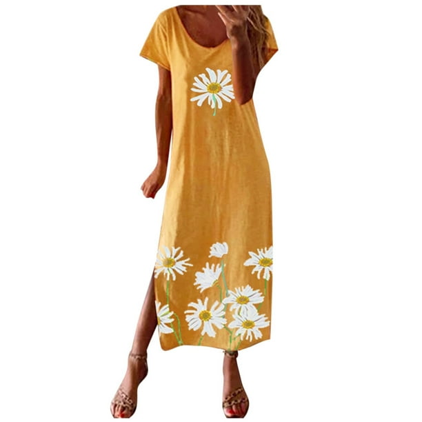 Summer Dresses for Women Daisy Print T-Shirt Long Dress Causal Loose ...