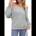 thumbnail image 2 of Sudadera Holgada Informal de Larga con Hombros Descubiertos para Mujer, Estilo Jersey de Otoño Gris XXL, 2 of 8